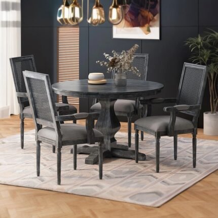 black dining table set, mango wood round dining table