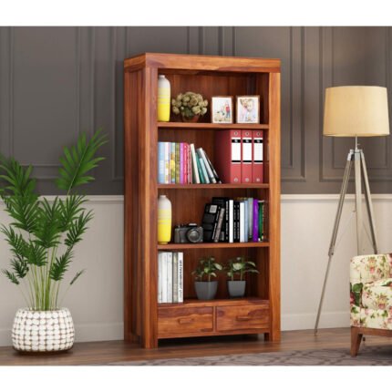 solid wood bookshelf, sheesham wood bookshelf, living room bookshelf