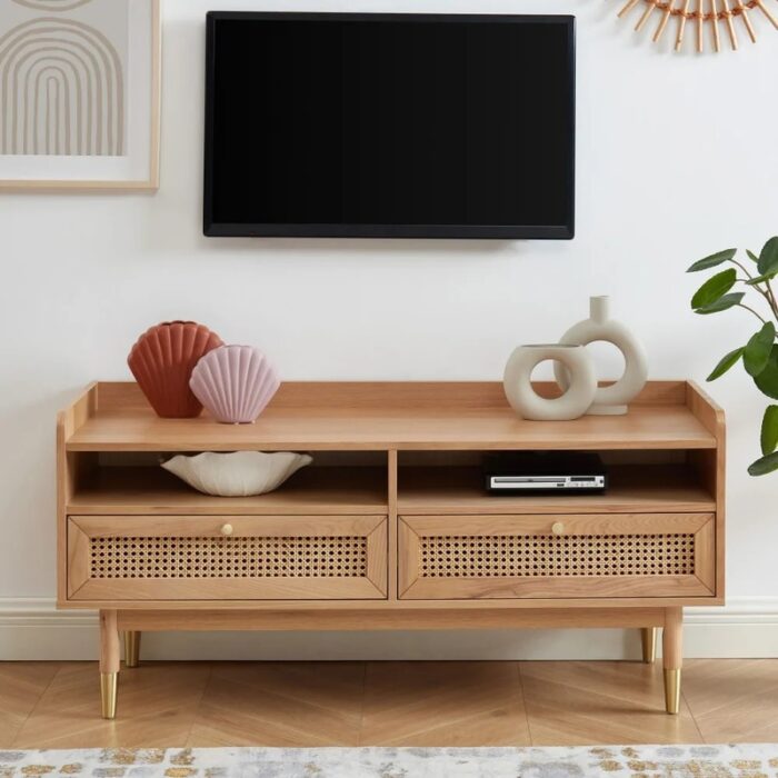 Wooden & Caning 2- Drawer TV Cabinet