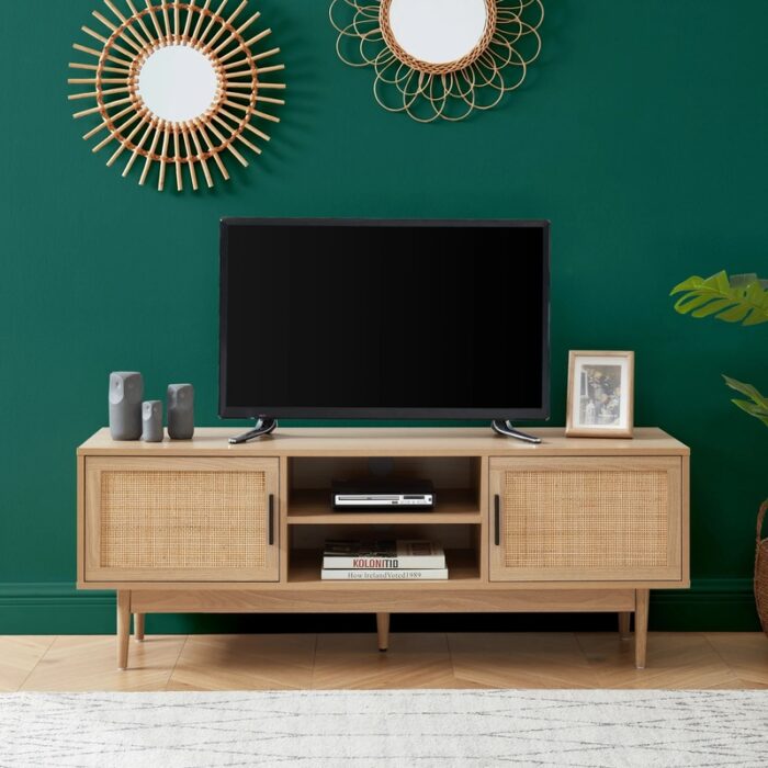 Amana 2-Door Solid Wood & Rattan Cane TV Cabinet
