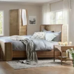 Stylish Solid Wood Bed with Rattan