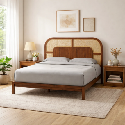 Premium Rattan & Solid Wood Single Without Storage Bed