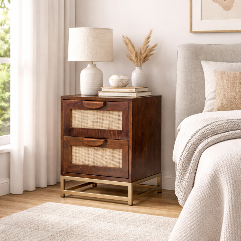 Ashbourne Vintage Weave Rattan Bedside Table