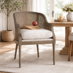 Everett Rattan Upholstered Tub Dining Chair