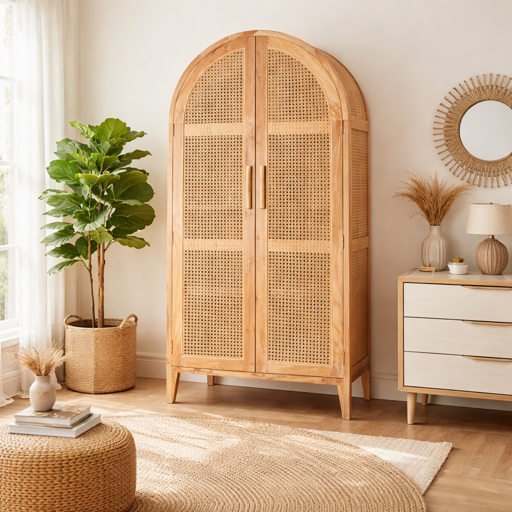 Barrington Curved Wardrobe with Natural Cane Barrington Curved Wardrobe with Natural Cane