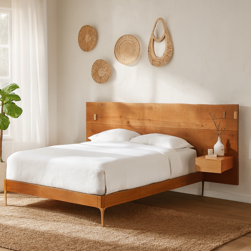 Prana Live-Edge Bed with Attached Bedside Table