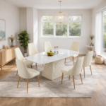 White Marble Dining Table with 6 Chairs