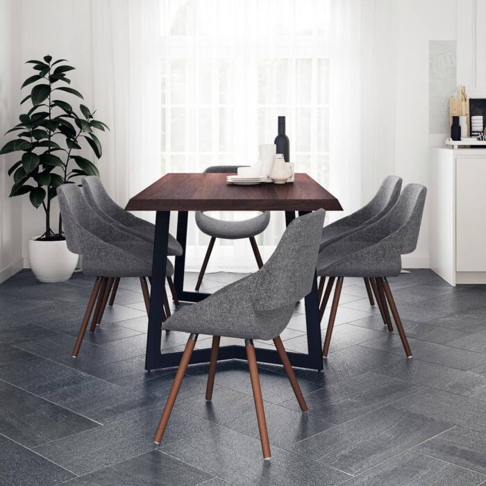 Malden Modern Industrial Dining Set Upholstered Solid Wood Dining Chair