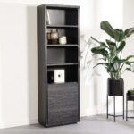 Black Finish Bookshelf With Metal Base