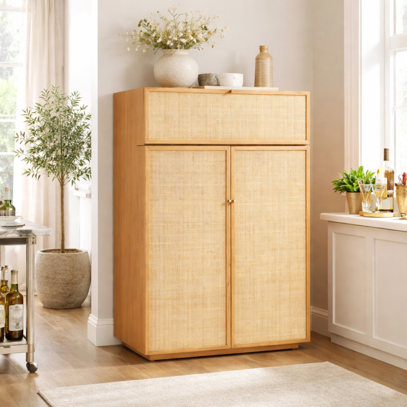 Amberlyn Flip Top Cane Bar Cabinet