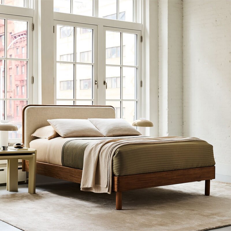 Miles Solid Wood and Upholstered Bed