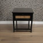 Black Finish Side Table With Cane