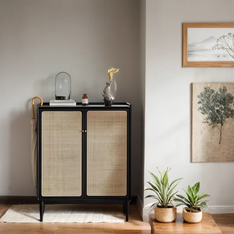 Solid Wood Rattan Valetrail Shoe Cabinet