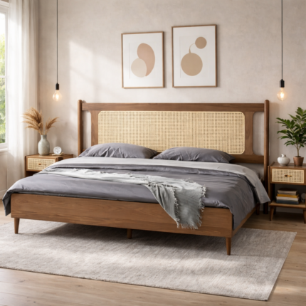 Solid Wood Walden Rattan Bed