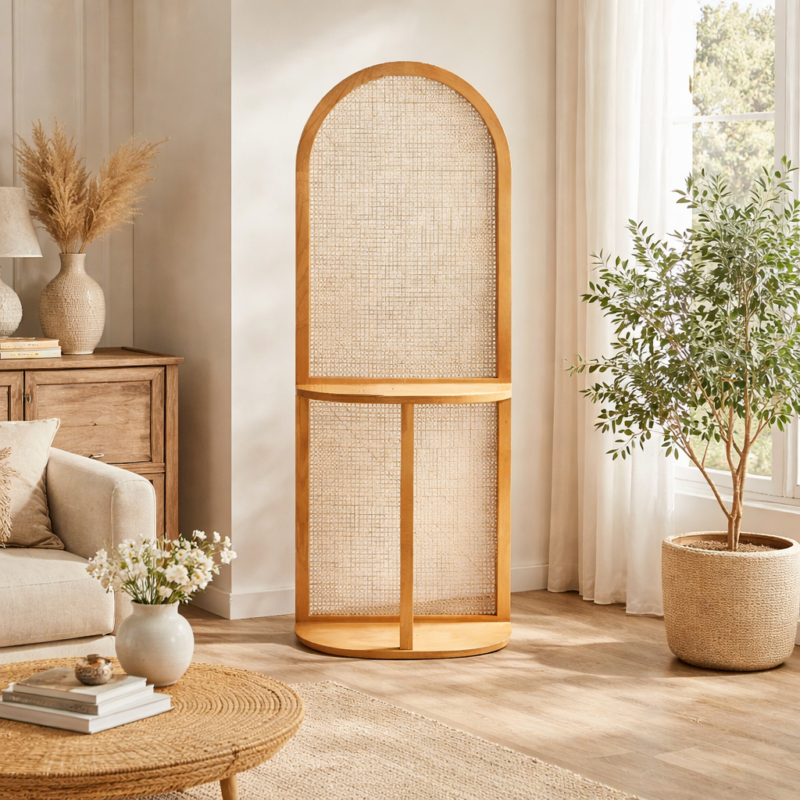 Dunridge Rattan Room Divider with Shelves