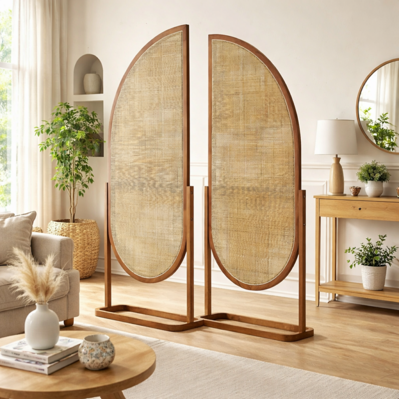 Ivoryhaven Room Divider with Rattan