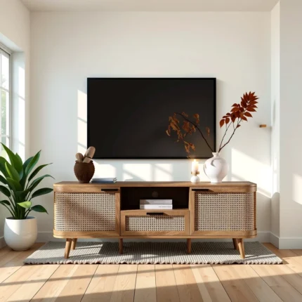 Cloudcrest Curved TV Cabinet with Rattan
