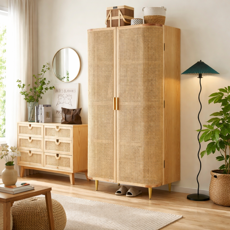 Elmstead Wardrobe with Natural Rattan