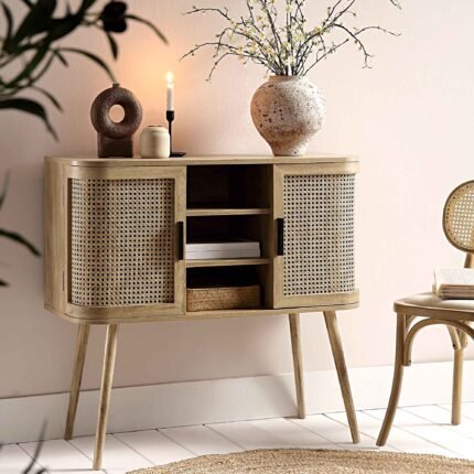 Izzy Curved Rattan 2-Door Cabinet